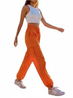 🍊Tangerine Y2K Flowy Drawstring Cargo Joggers, Size Medium